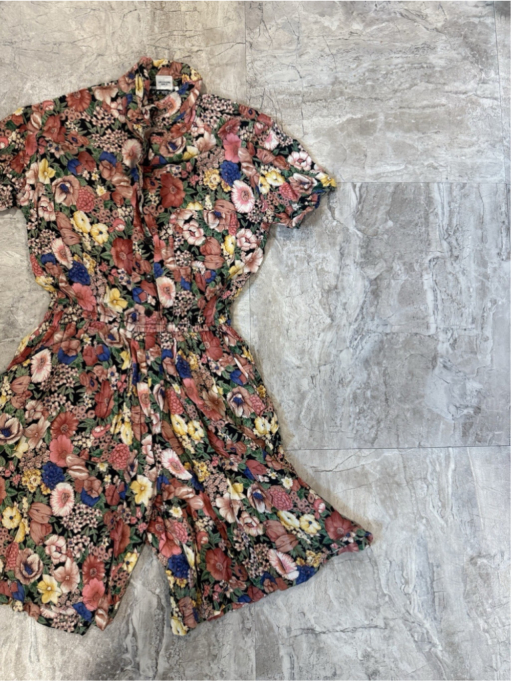 VTG 90s S. Robert’s Boho Floral Multicolor Romper Pockets Elastic Waist Button M